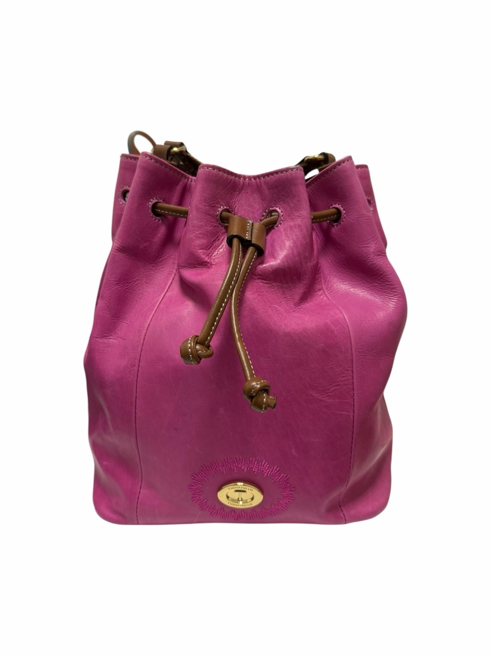 Tignanello Solid Orchid/Brown Leather Bucket Handbag